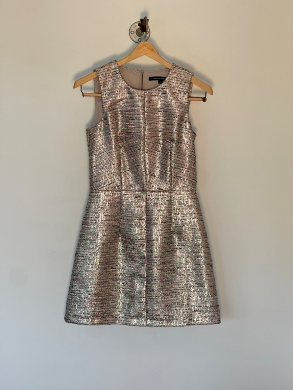 French Connection Metallic Tweed Sheath Party Dress Sz 2